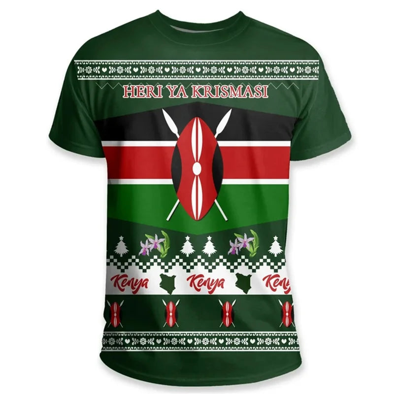 Kenya National IndependenceDay 3D Printed T Shirt The Republic-of Kenya Emblem Falg Graphic Short Sleeves Vintage Tee Shirts Top
