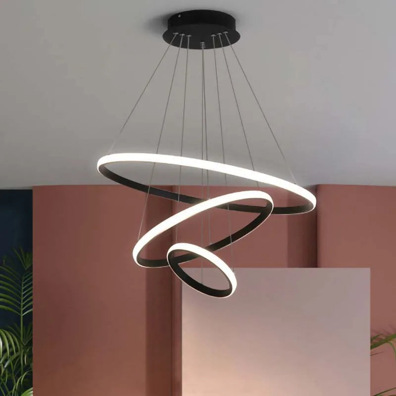Modern simple LED living room lights light luxury Scandinavian round dining room bedroom bar chandelier creative circle light