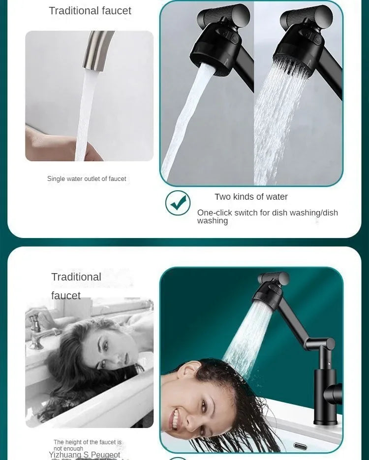 Hot Cold Water Basin Faucet Multifunction Booster Universal Rotating Wash Basin Tap for Bathroom Kitchen Household Mixer Faucet