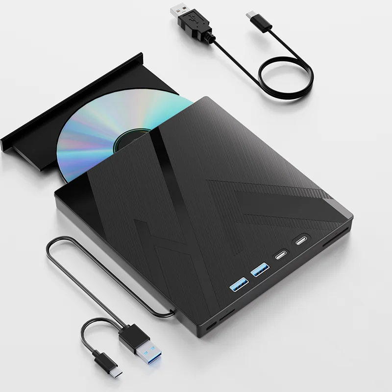 7-in-1 Portable CD/DVD Drive External Optical Drive for Laptop PC CD/DVD RW Player Burner with USB3.0 Type-C SD TF Card Slots