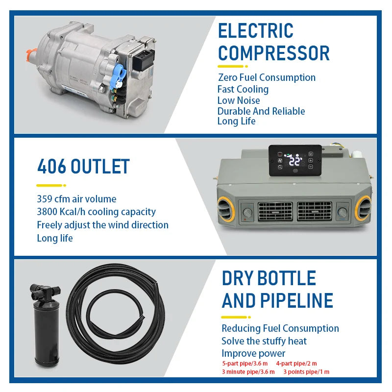 406 Electric Air Conditioner Compressor 12V/24V Automatic Universal AC Refrigeration System for Vehicle Climate Control