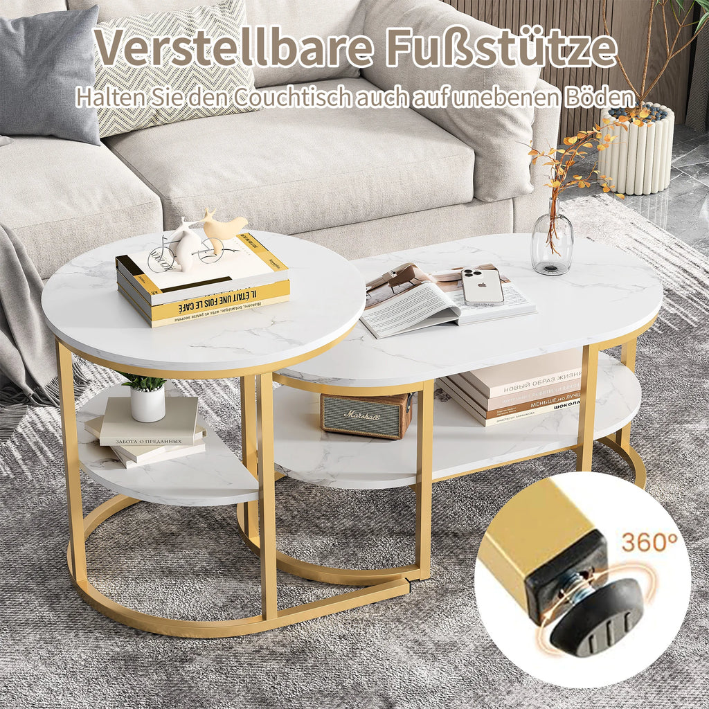 Creahappy - Set of 2 Modern Coffee Table, Stackable Elegant Coffee Table with Storage, Modern Living Room Furniture