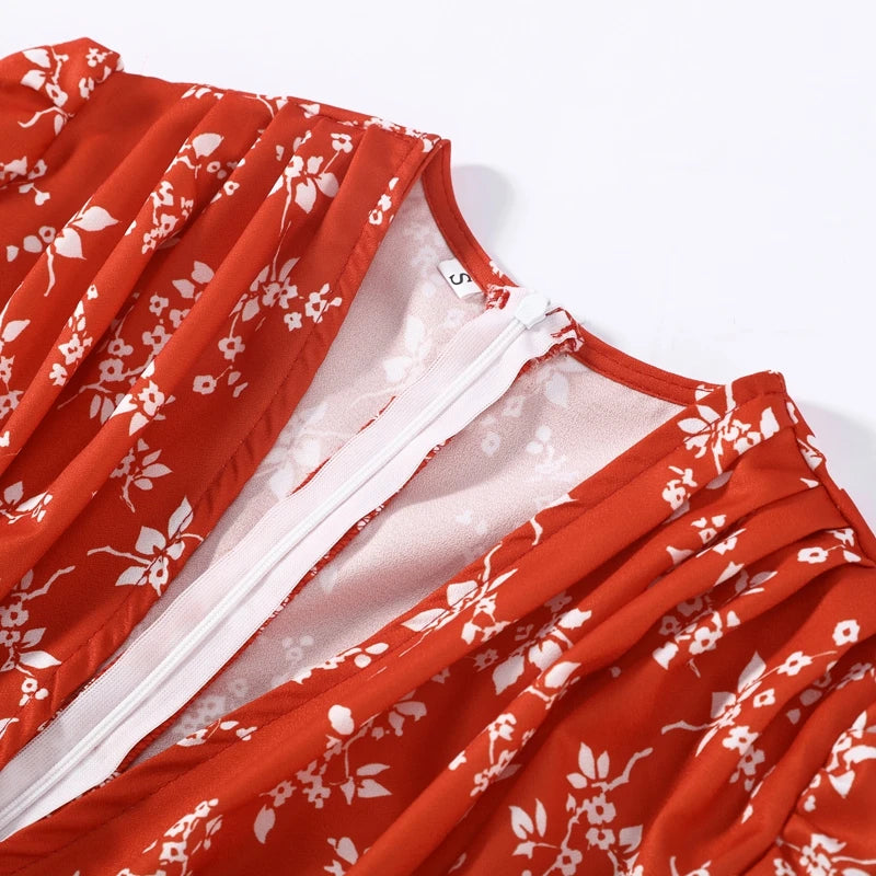 Slim Printed Waist-cinching Fishtail Dress 2026 Summer New Ladies Sexy V-neck Short Sleeve Split Long Robes Women's Party Gowns