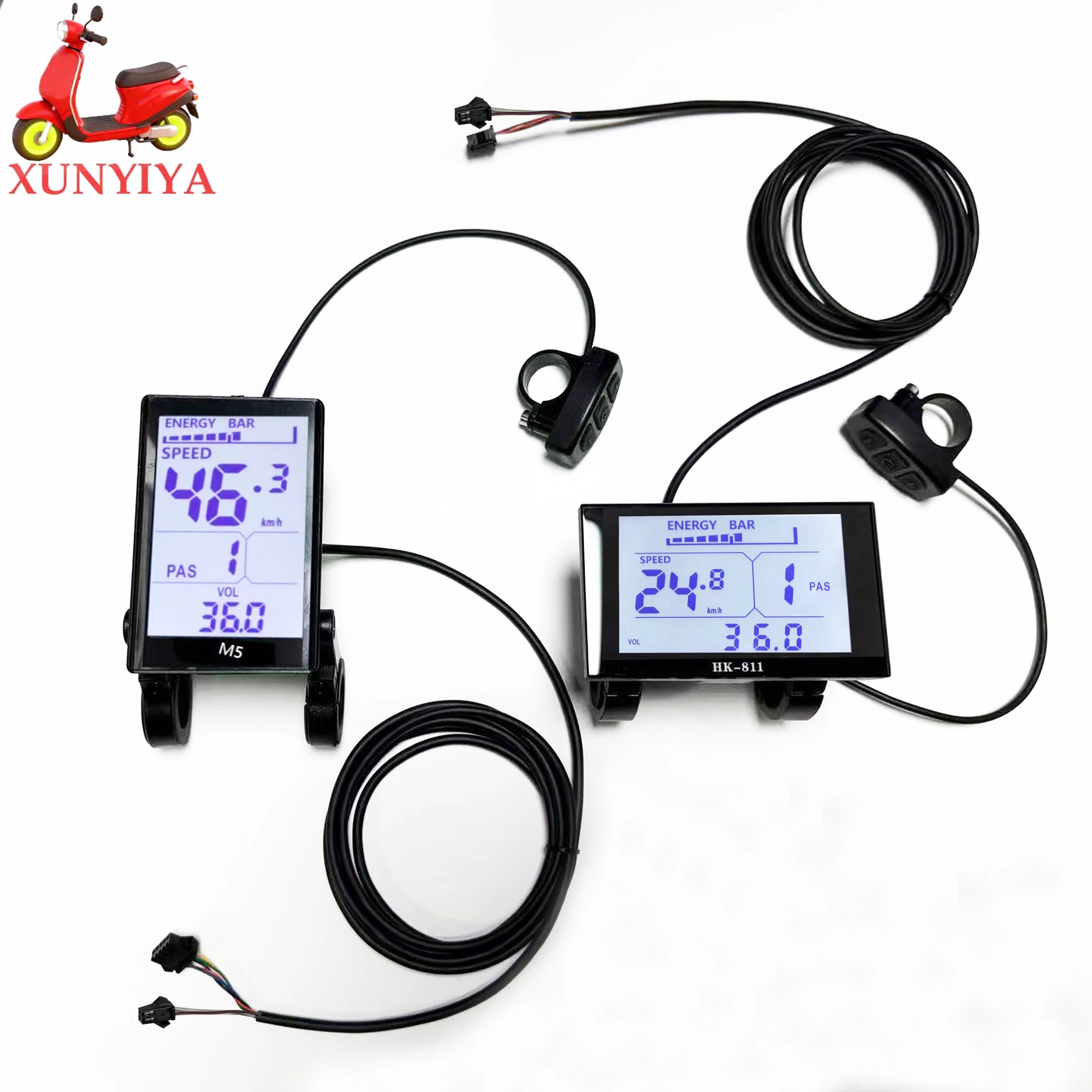 DC 24V 36V 48V 60V E-bike LCD Display Screen, Vertical M5 or Horizontal HK811 Screen for UART NO.2 Serial Communication Protocol