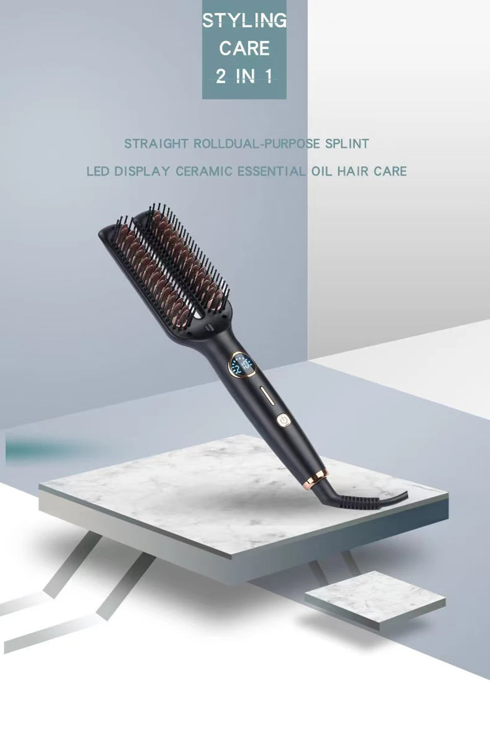Electric  Double-tube Hot Comb Hair curler Hair Straightener Comb Negative Ion Anti-Scalding Styling Tool Straightening Brush