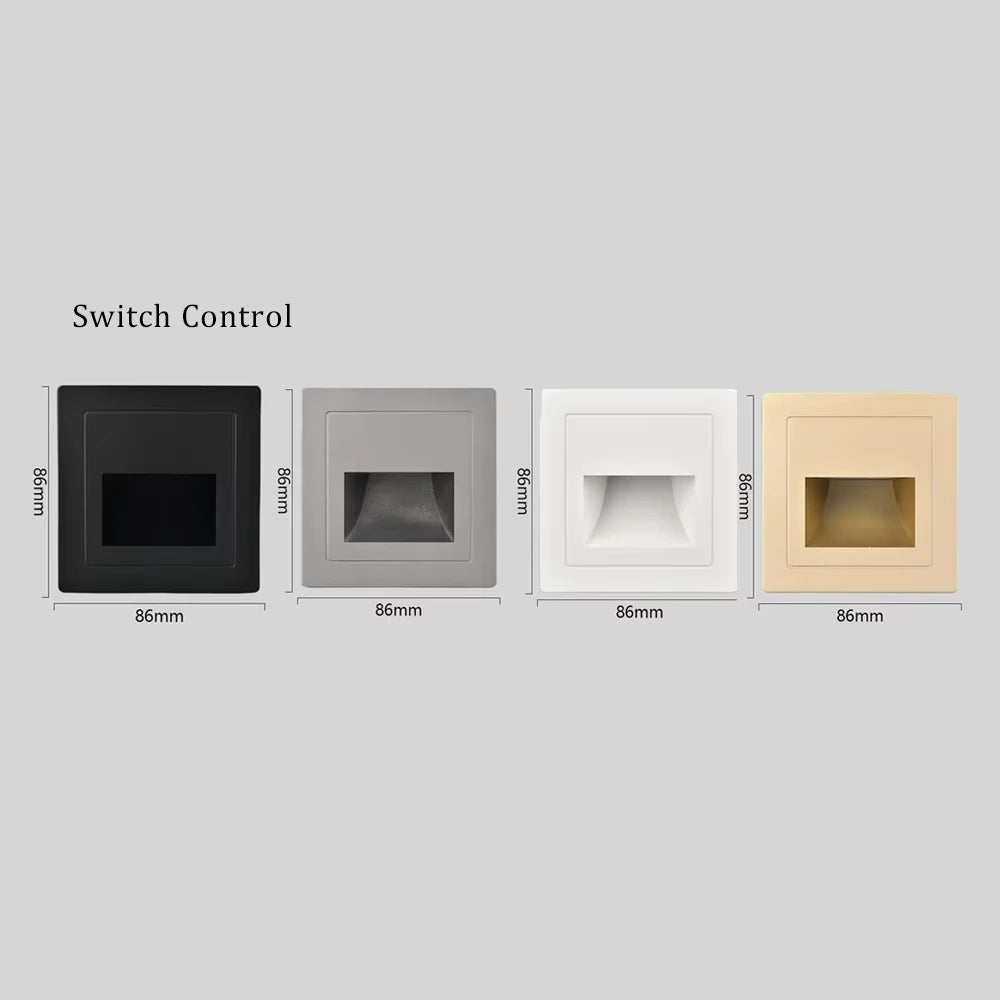 Recessed Wall Lamp Led Stair Lights Non-Sensor Corridor Nightlights for Cabinet Closet  Kitchen Luminaires Black White 22v 110v