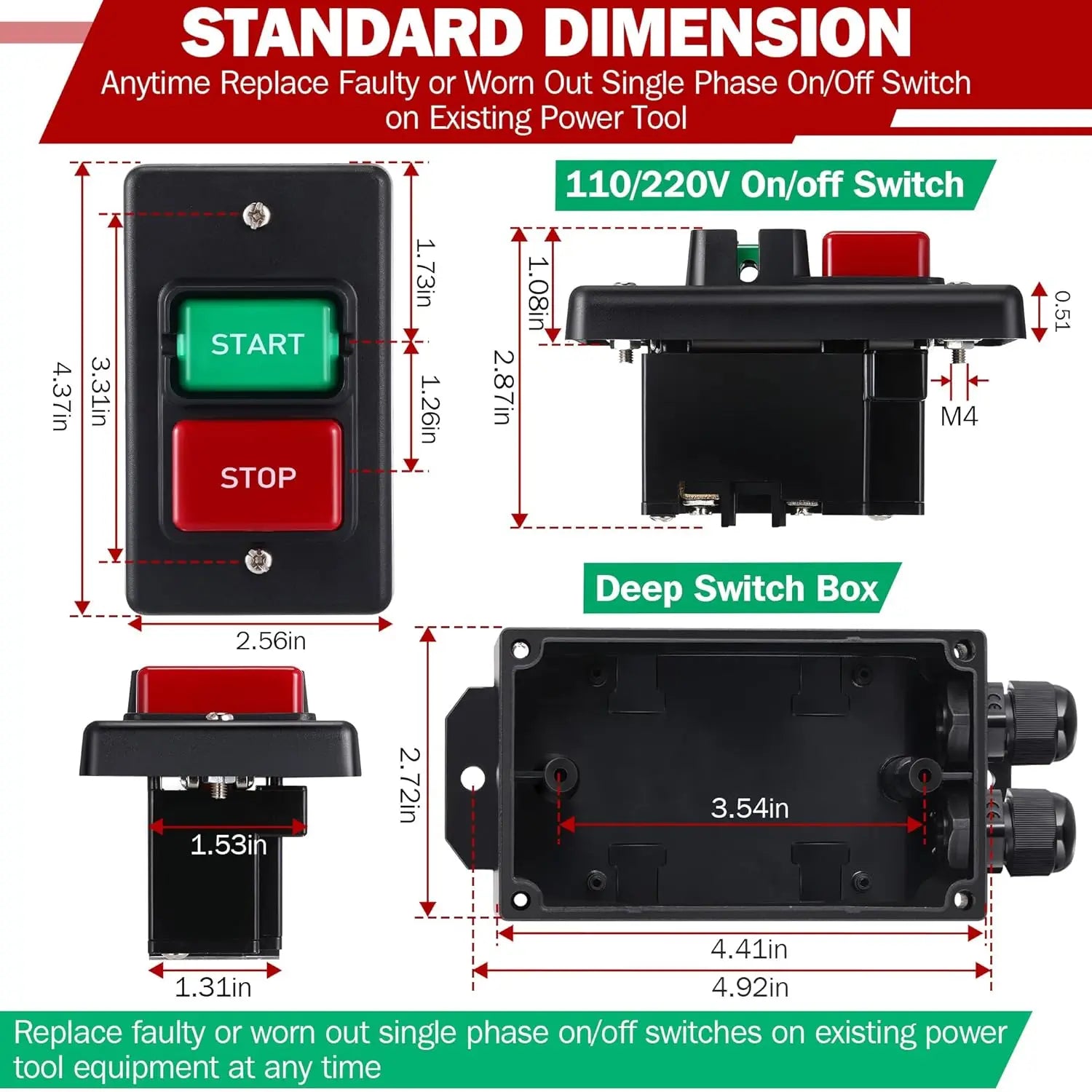 120/230V Single-Phase Switch, Mechanical Switch, Single-Phase/Three-Phase Switch 120V 2HP Safety Power Switch For Table Saw Tool