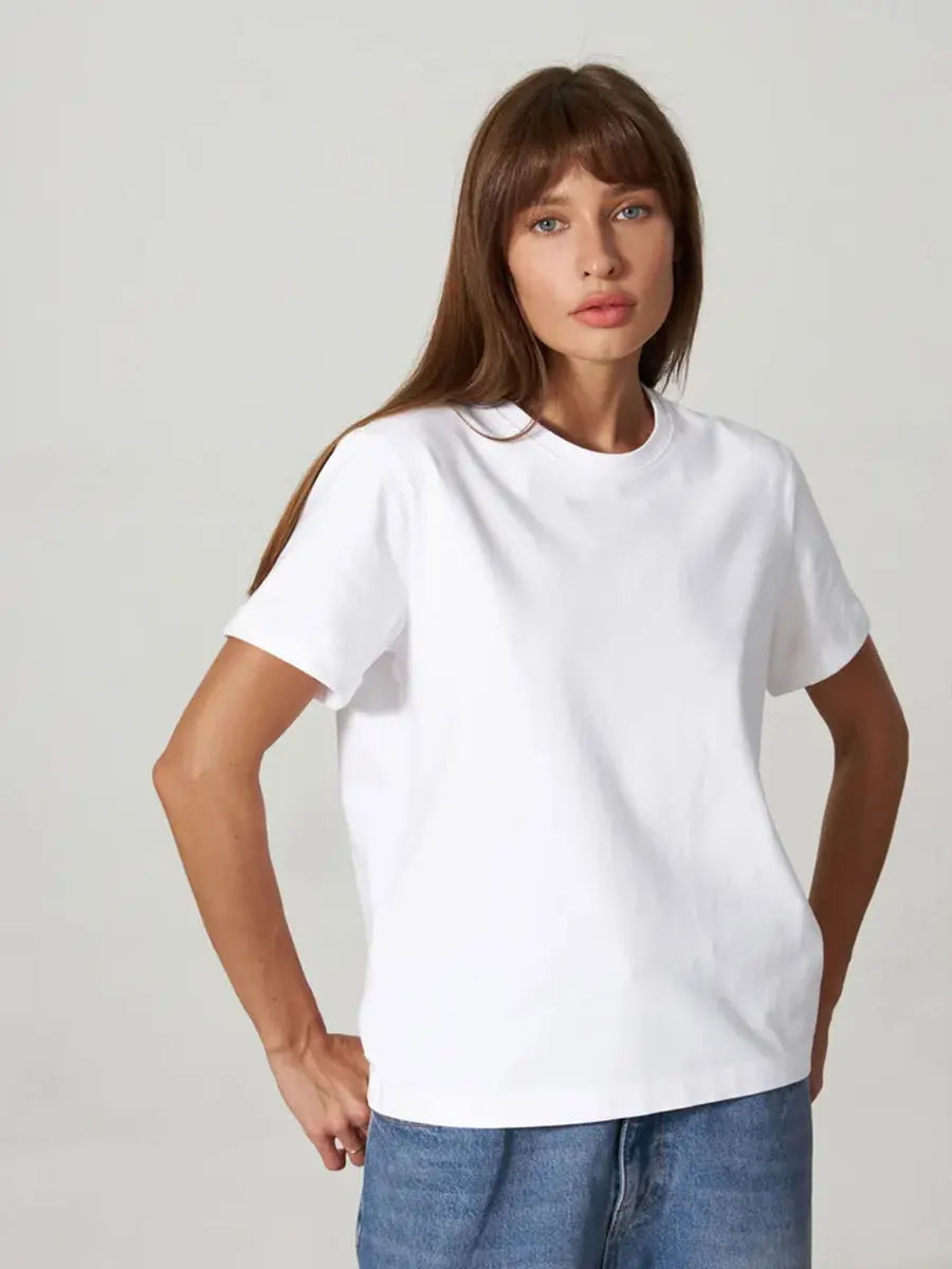 Cross border hot selling cotton T-shirt with round neck and short sleeves for European and American women loose basic top