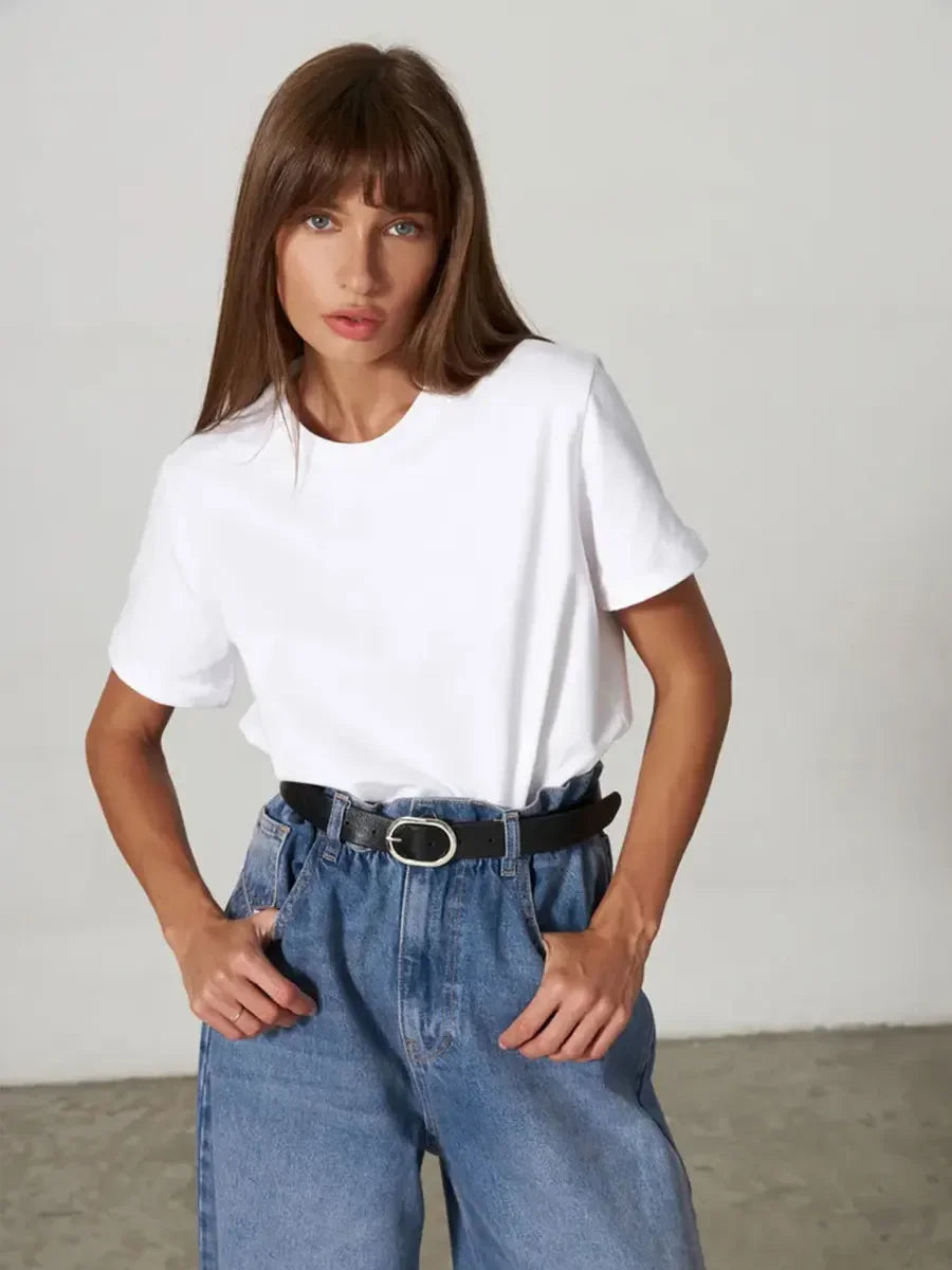 Wolfeel Summer 100% Cotton Women's T-shirt Bottoming Basic Fashionable Solid Lady Short Sleeve Loose Tops Shirts 230g/㎡ Tops