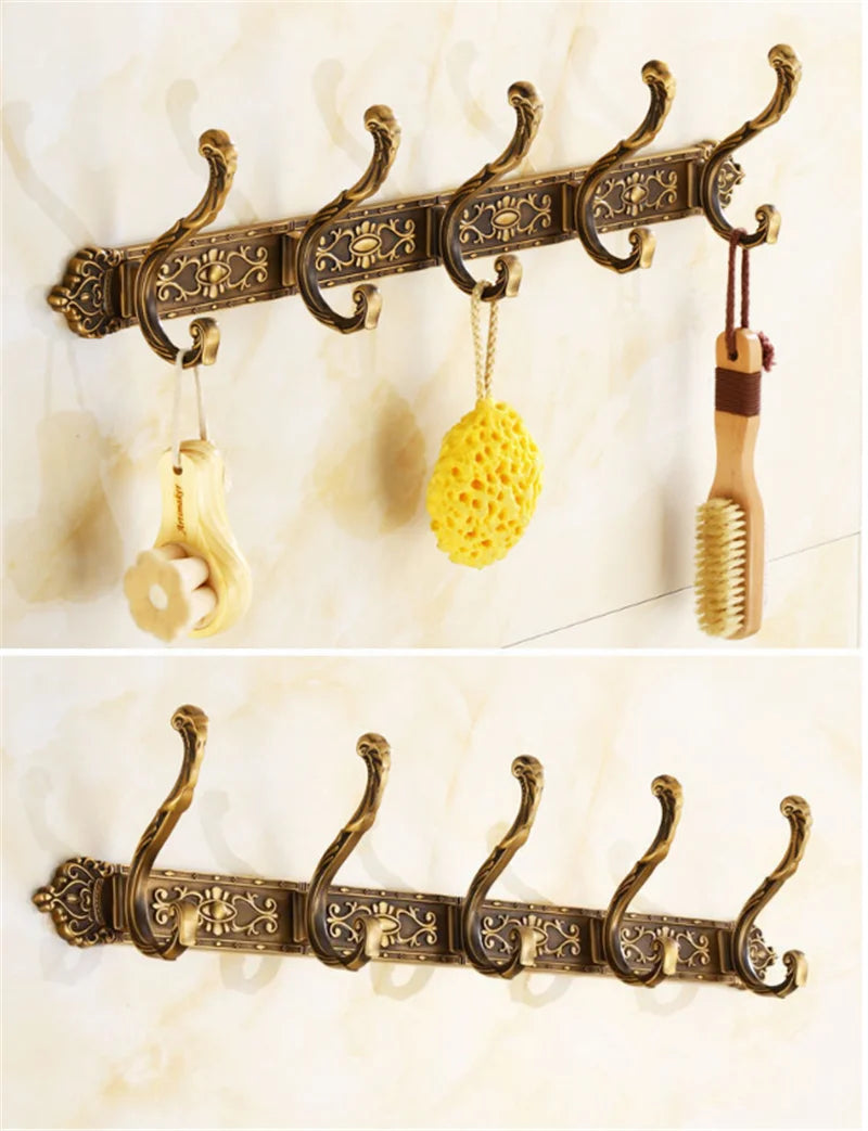 Antique Carved Towel Hanger Clothes Hat Hook Row Vintage Robe Hook Bathroom Robe Hook Bath Hardware Set Kitchen Hanger