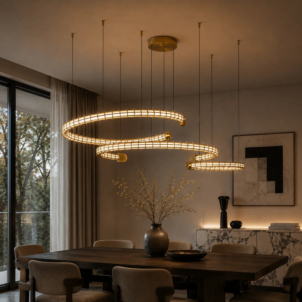Modern Luxury LED Pendant Light for Living Room Villa Kitchen Island Table Round Iron Dining Hanging Chandelier Home Decor