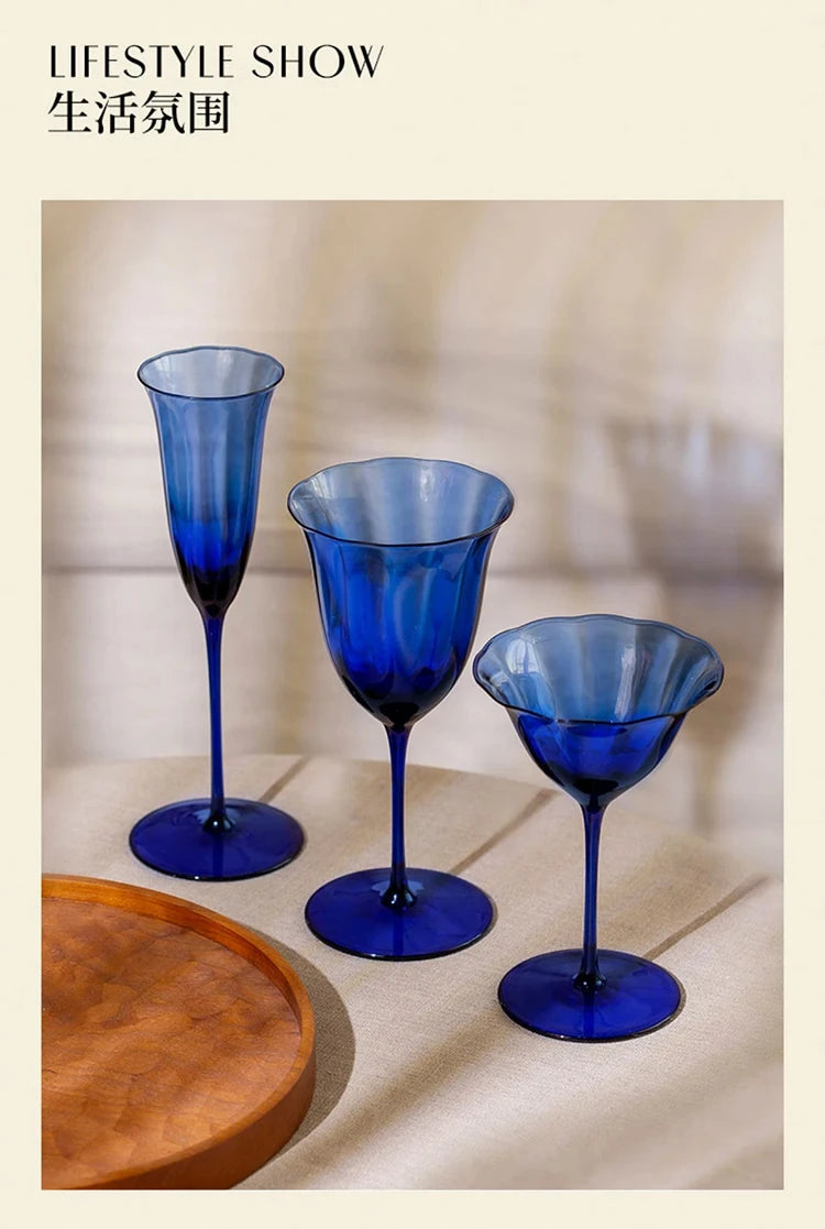 Sapphire Blue Wine Glasses Goblets niche Flowers Red Wine Glasses Crystal Glass Cocktails Martini Glasses Cup