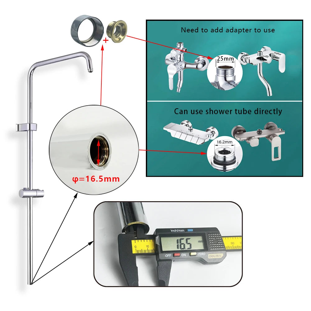 Standard Universal Bathroom Shower Faucet Tube for Bathtub Shower System Tap Set G1/2 in G3/4 in Adapter Round Pipe Accessories