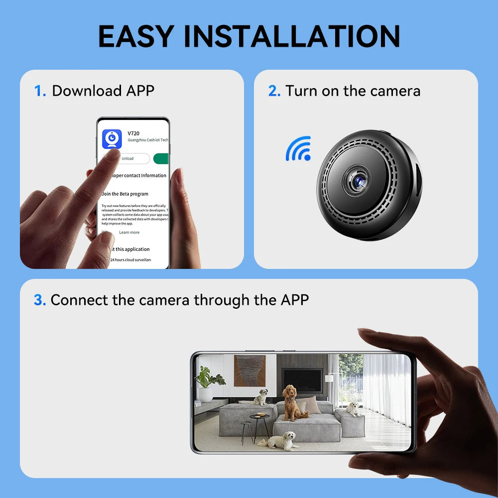 Wireless Security Camera with Night Vision & Motion Detection – Portable Surveillance for Home, Youngsters Watch, Easy to Instal