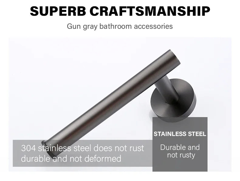 Bagnolux Stainless Steel Gun Gray Black Polished Chrome Brushed Gold Hanger Hook Towel Bar Paper Holder STURDY HANDS