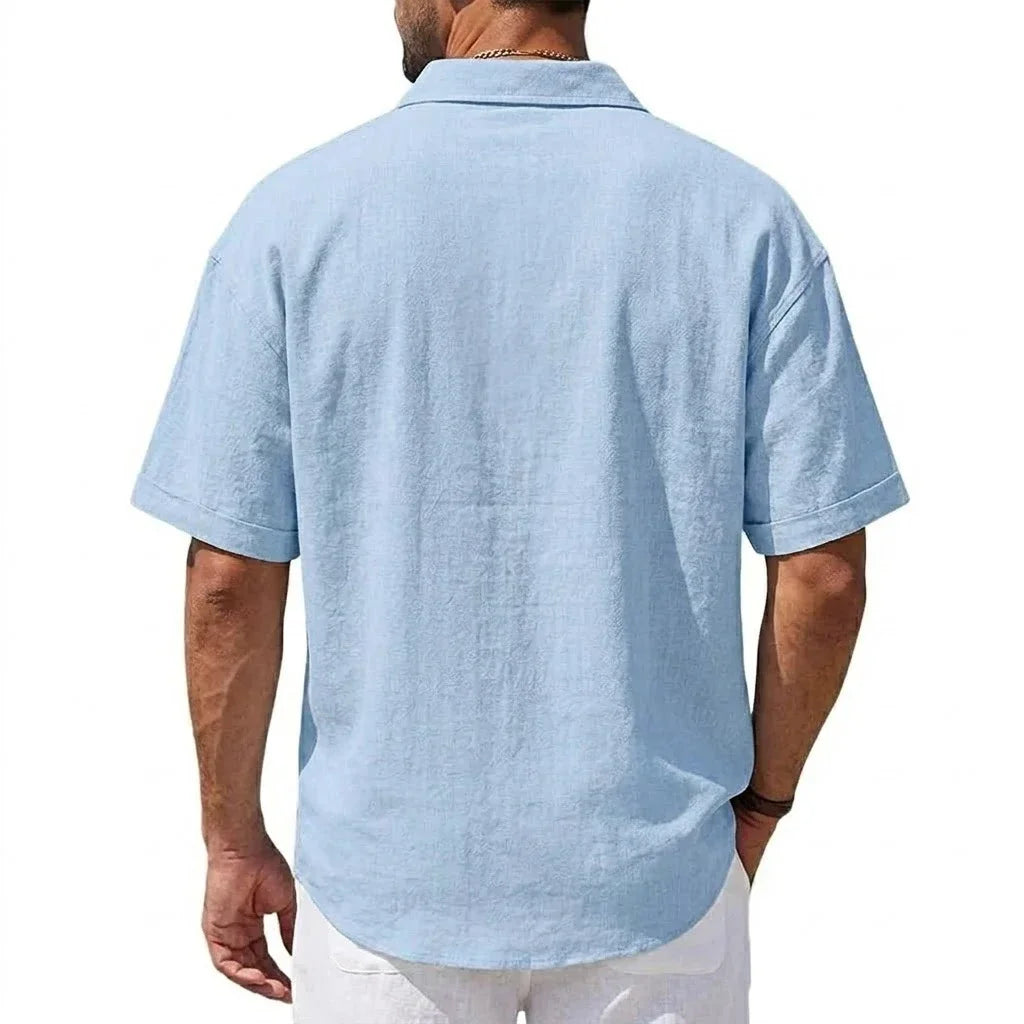 Summer Short Sleeve Shirts Men's Casual Linen T-shirts Men Cotton Lapel Shirts Male Beach Hawaiian Shirt Man Summer Gym Tshirts