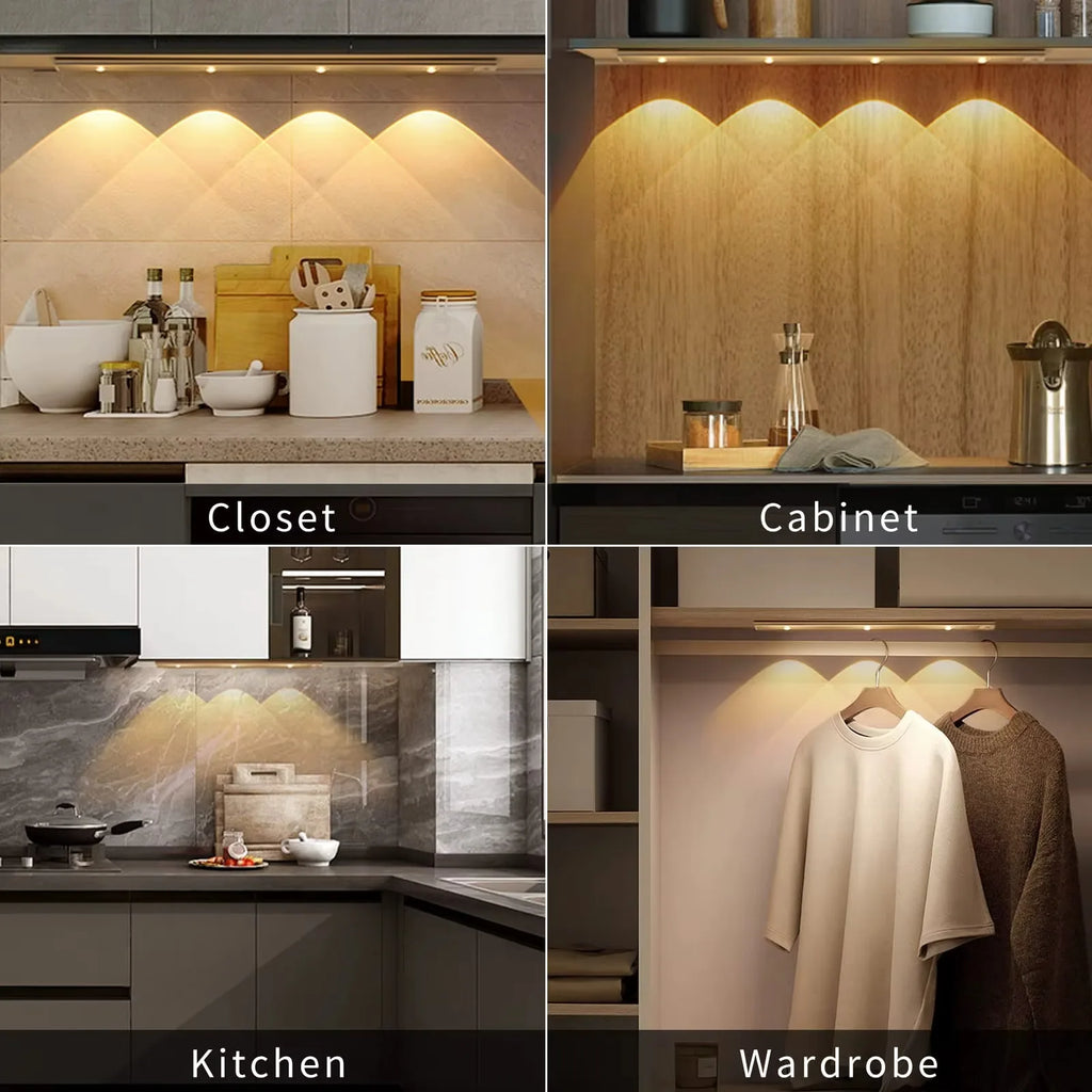 LED Ultra Thin Under Cabinet Lights Motion Sensor Night Light Wireless 3Color Dimmable For Kitchen Cabinet Bedroom Wardrobe Ligh