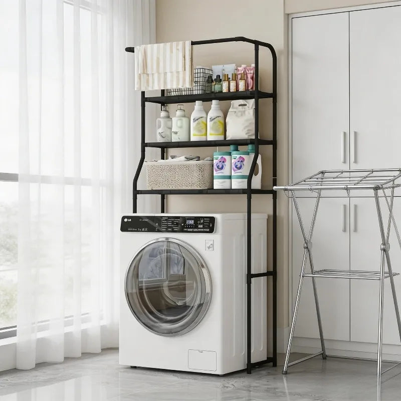 3 Layer Bathroom Toilet Storage Rack Multi Layer Metal Shelf with Toilet Paper Holder for Balcony Washing Machine Organizer
