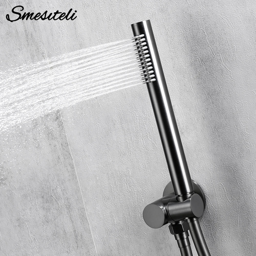 Black Handheld Bathroom Faucet High-pressure Water-Saving Shower Head Hardware Accessories Round Solid Brass Hand-Hold Shower