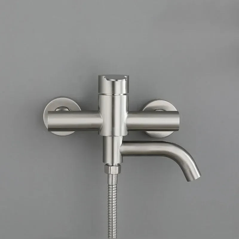 Stainless Steel Bathtub Shower Mixer Tap Wall Mounted Faucet with Ceramic Valve Core Triple Hot Cold Bathroom Fixture