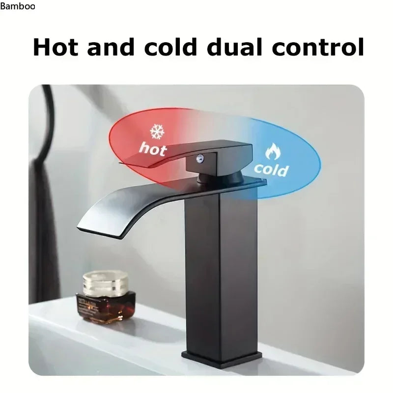Washbasin Hot and Cold Faucet,Water Saving Design Suitable for Most Sinking Faucets Tube Black Waterfall Household Bathroom