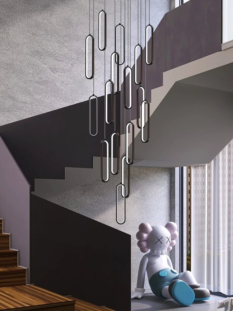 Modern Minimalist Pendant Light Nordic Living Room Kitchen Villa Loft Ceiling Hanging Light Indoor Staircase LED Long Chandelier