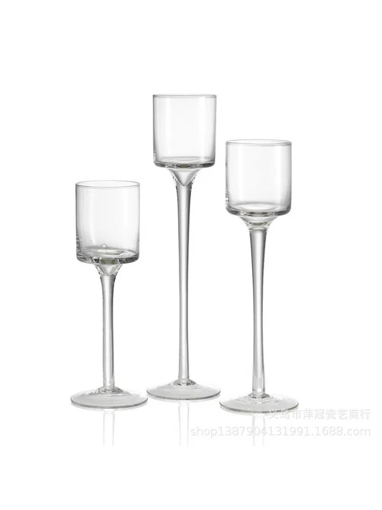 1Set3 Modern Light Luxury Tall Glass Candle Holder Wedding Props Transparent Candlestick