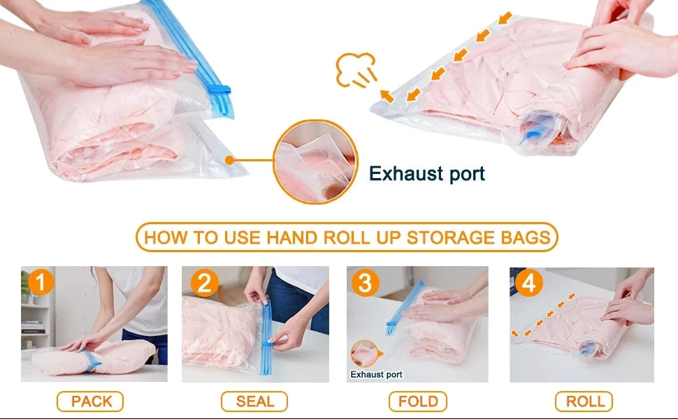 Travel Compression Bags, Roll Up Travel Space Saver Bags for Luggage, Cruise Ship Essentials Cothes, Folding Compressed Bag