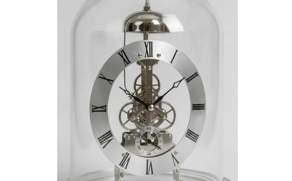 Clock with Glass Dome Mechanical-Style Quartz Skeleton Clock Retro Chiming for Collectors Living Room Home Office Decoration