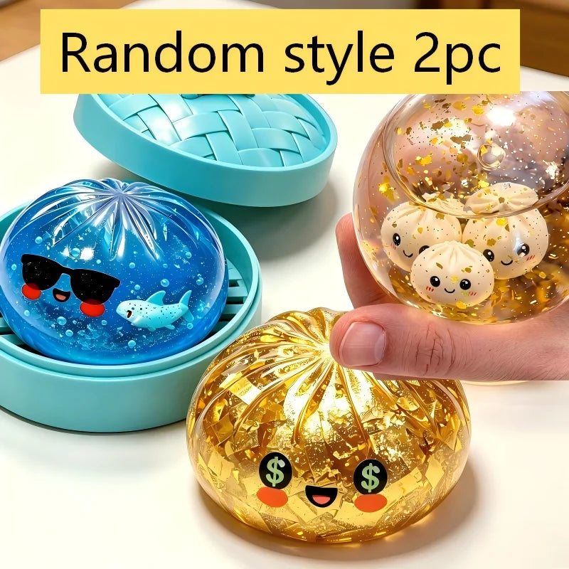 Glitter Shark Dumplings Squishy Toy Soft Slow Resilience Mini Buns Fidget with Steamer Steamed Stuffed Bun Pinch Le