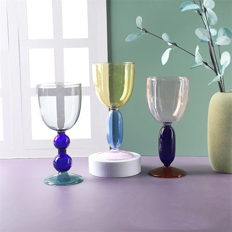 Creative Stained Glass Goblets Contrast Color Wine Glasses Ins Style Simple Home Wine Glasses Drink Cups
