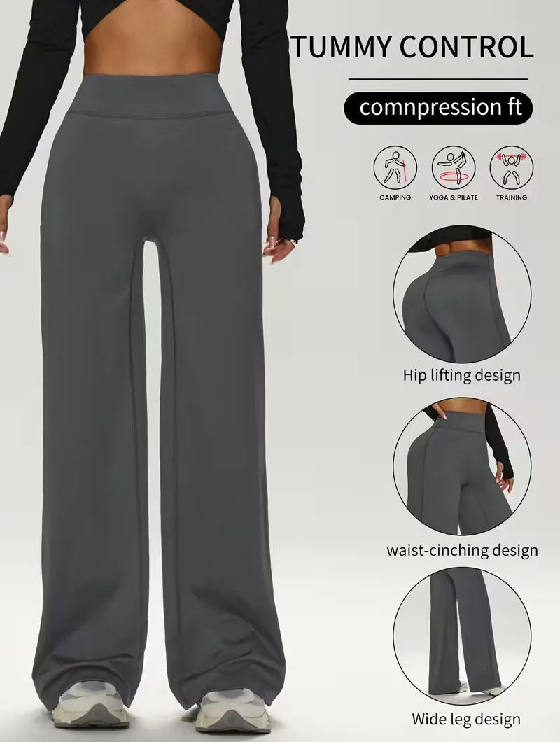 Women's Sport Straight-Leg Pants Solid Color Naked Feel Pilates Running GYM Leggings High Waisted Hip Lifting Sports Yoga Pants