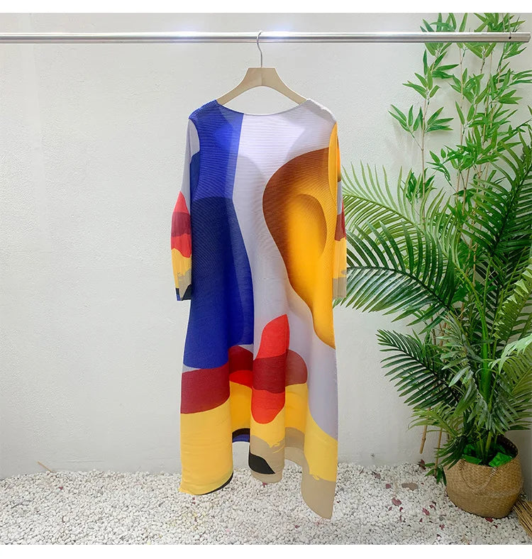 Miyake Pleated Print Dress 2024 New Early Spring Fashion Elegant A-line Swing Dress Elegant Women's Clothing High-quality