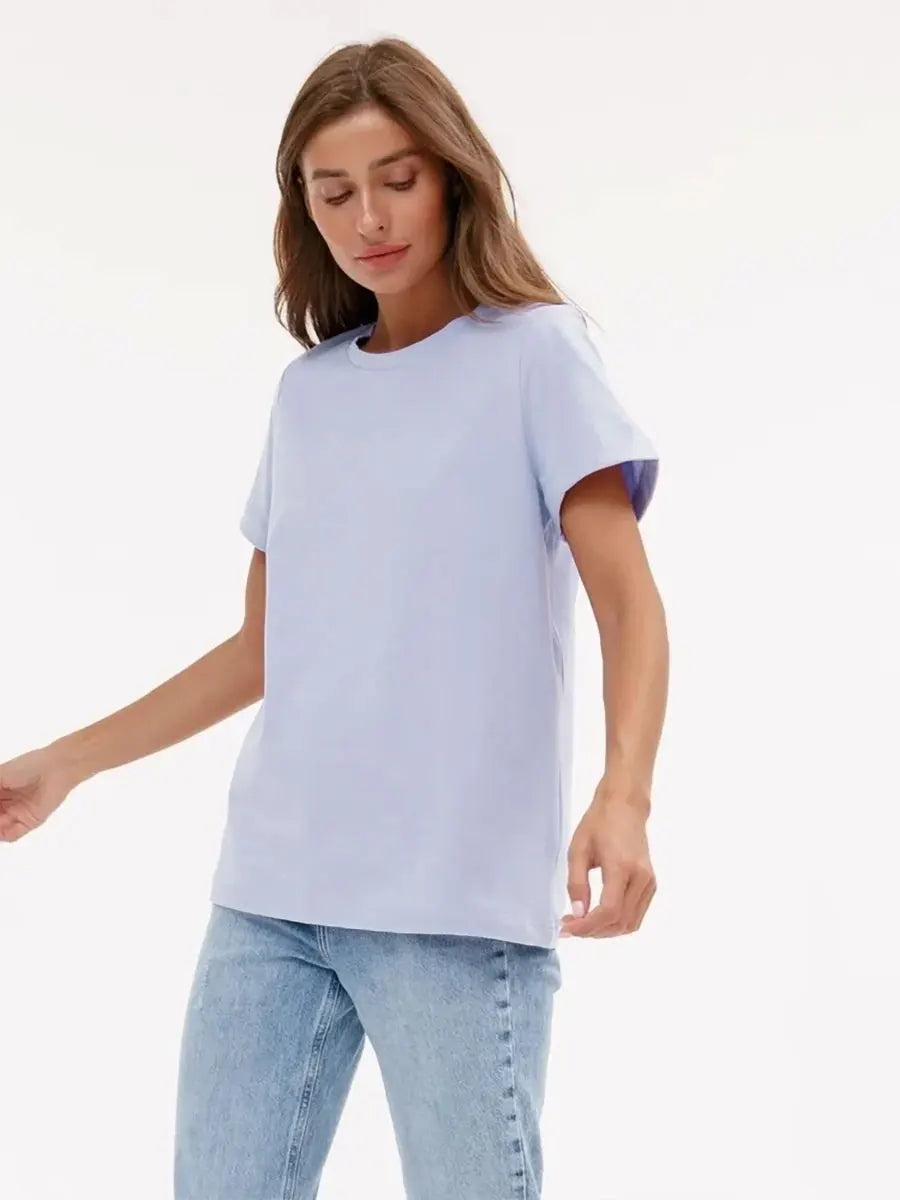 Cross border hot selling cotton T-shirt with round neck and short sleeves for European and American women loose basic top