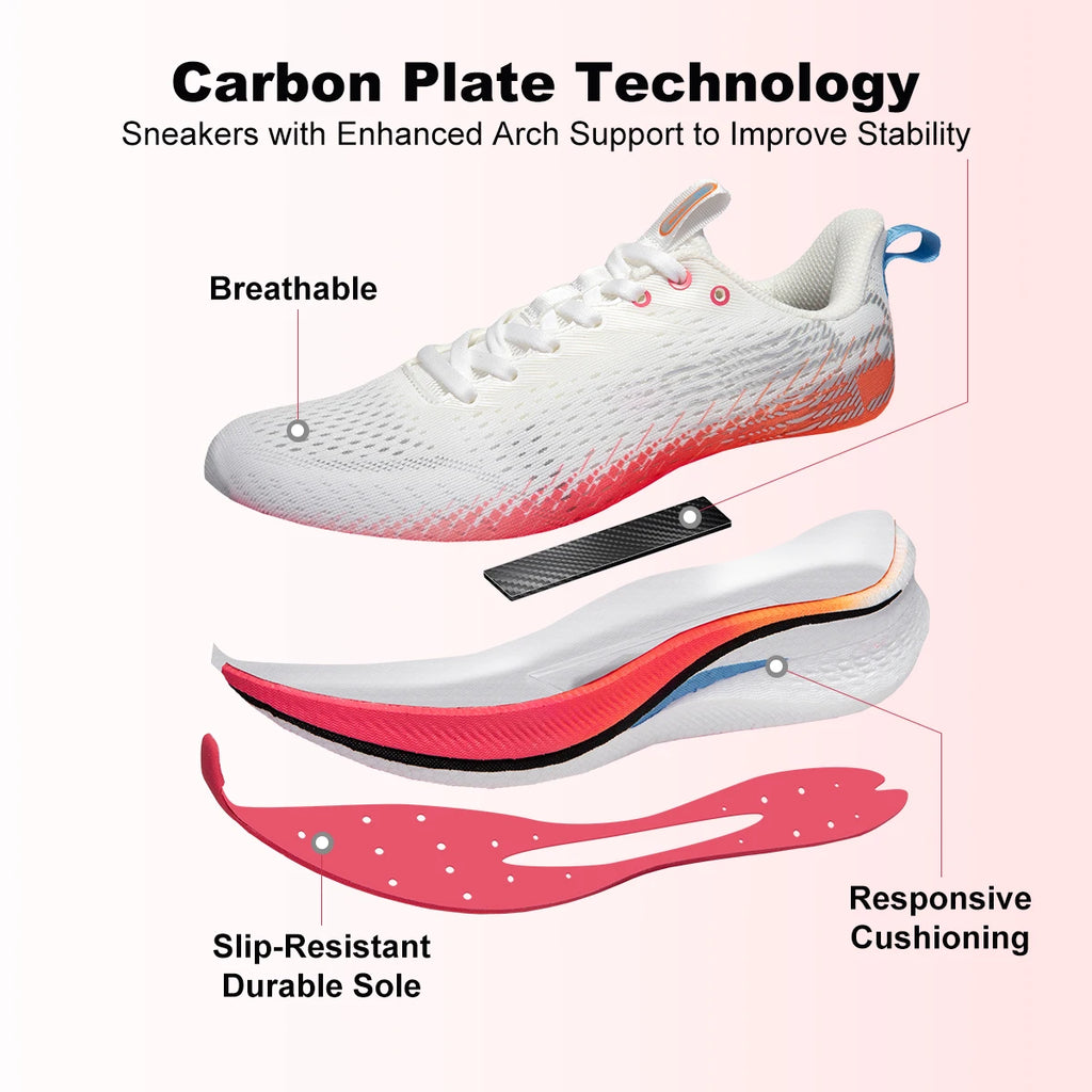 Baasploa Women Professional Carbon Plate Running Shoes Lightweight Breathable Sport Shoes Female Comfort Marathon Sneakers
