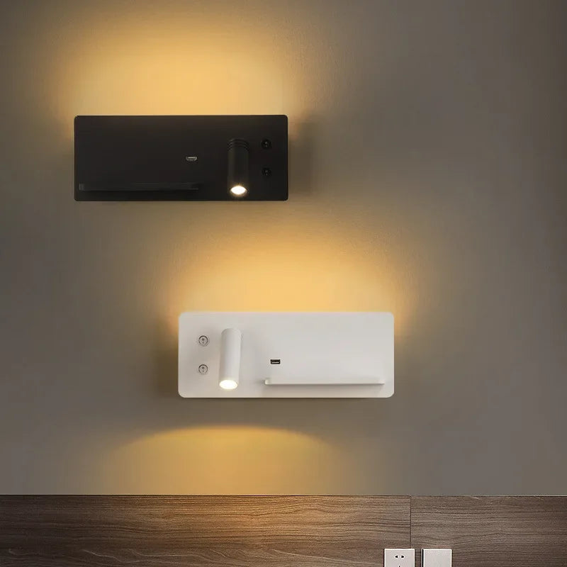 Multi functional wall lamp with switch, USB interface, LED mobile phone wireless charger, reading wall lamp, bedroom night light