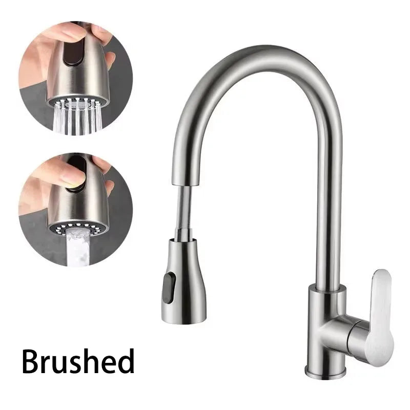304 Stainless Steel Pull Out Kitchen Faucet 360 Rotate Shower/Stream Sprayer Head Mixer Hot and Cold Water Tap Deck Mounted