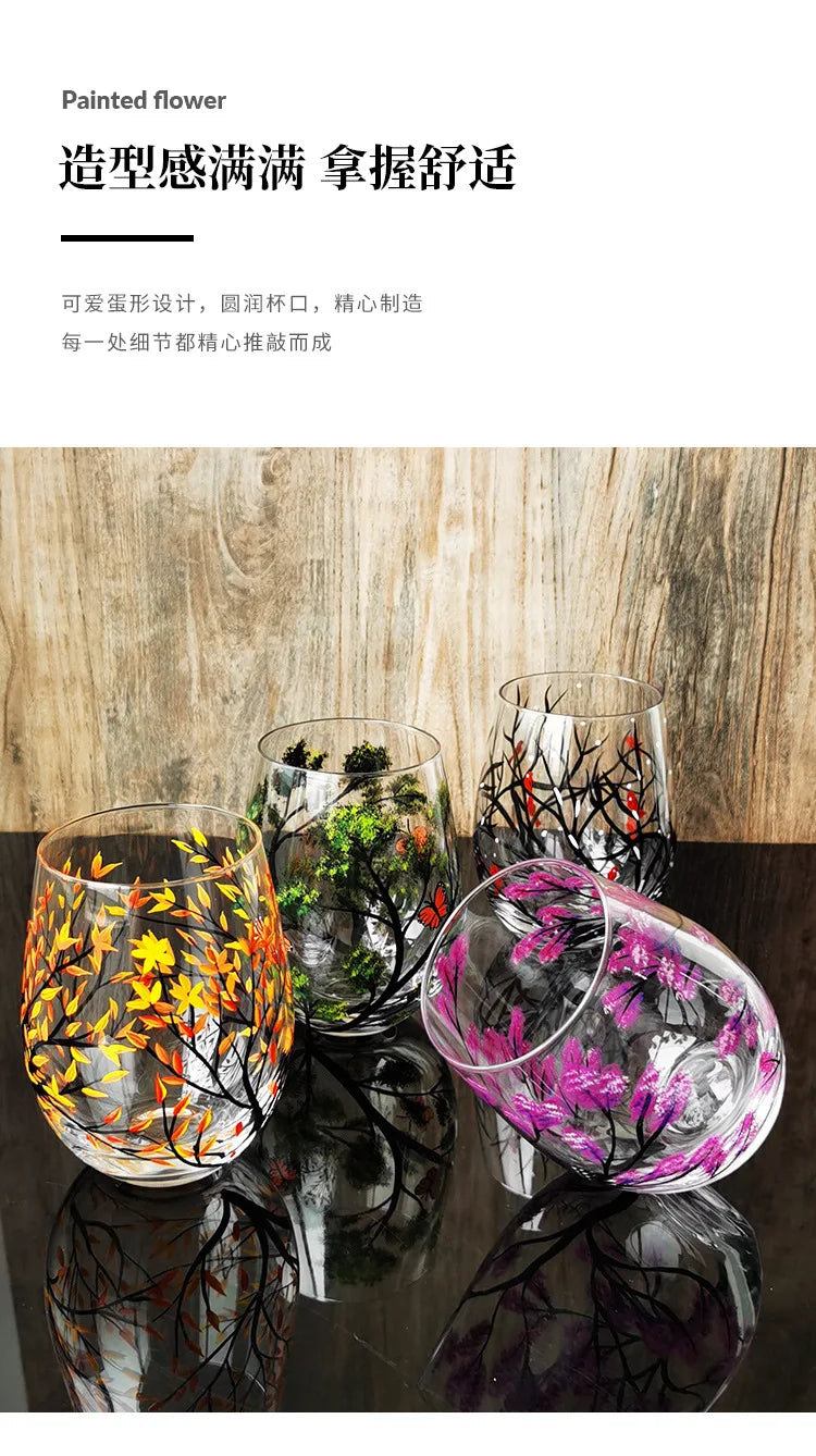 Creative Hand-Painted Crystal Goblet, Four Seasons, Wine Glasses, Drinking Glasses, Cocktail Glass