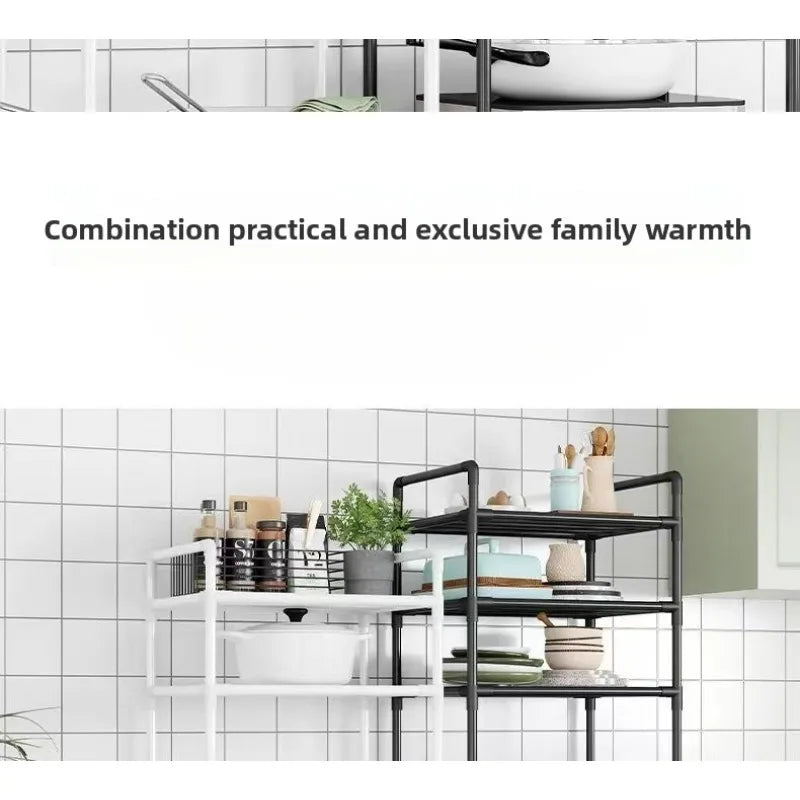 Kitchen Storage Rack Multilayer No Drill Rolling Shelf for Pots Microwave Oven Vegetables Organizer