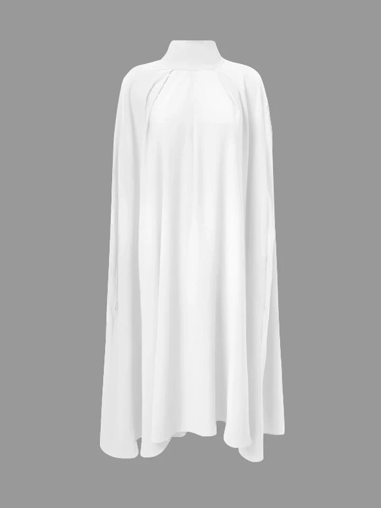 Women Elegant Solid Color High-Neck Party Evening Dresses 2025 New Spring Batwing Sleeves Lace-Up Banquet Robe Vestido