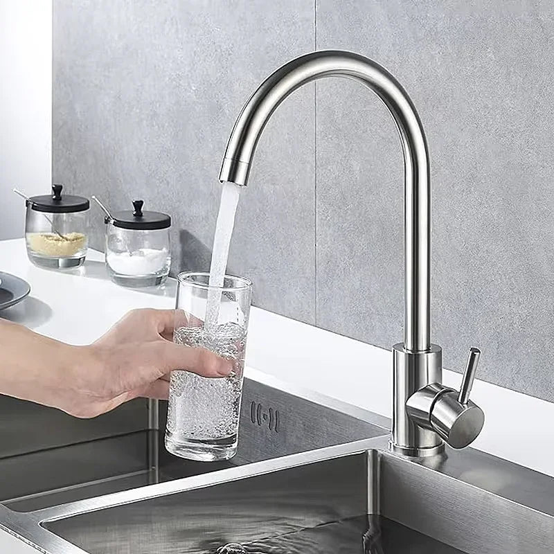 304 Stainless Steel Kitchen Faucet  Hot and Cold Water Mixer  360 degree rotation Basin installation Comes with 60cm hose