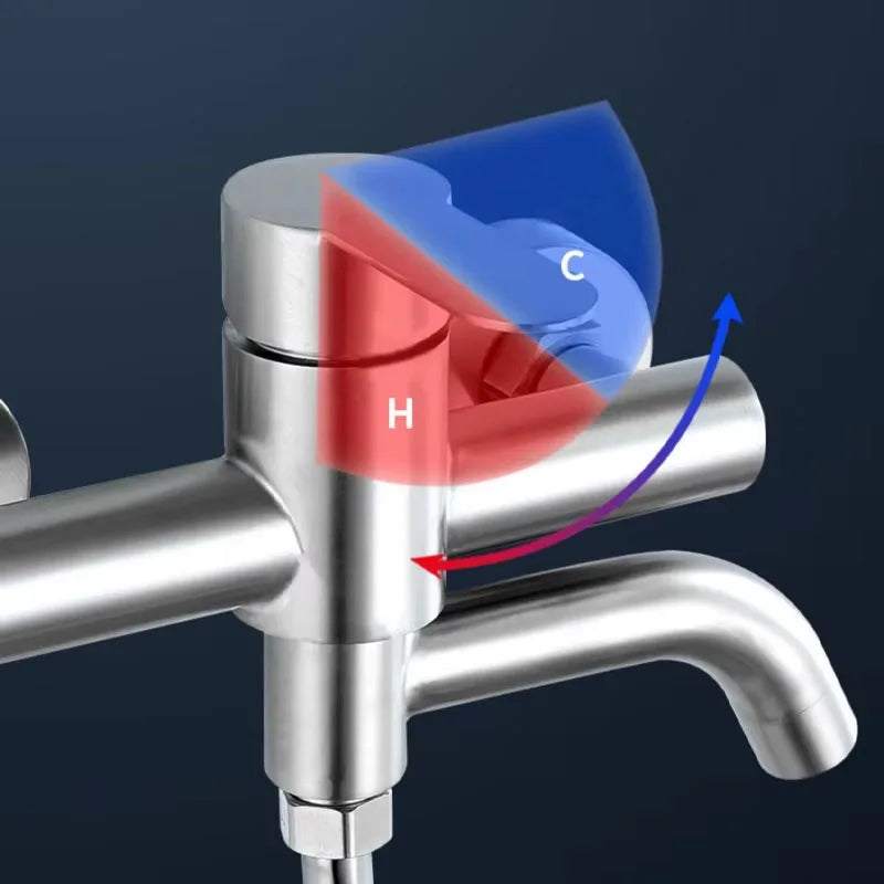 Bathroom Shower Faucets Stainless Steel Triple Bathtub Faucet Mixers Hot Cold Mixer Valve Nozzle Tap Wall Mounted Home Accessory