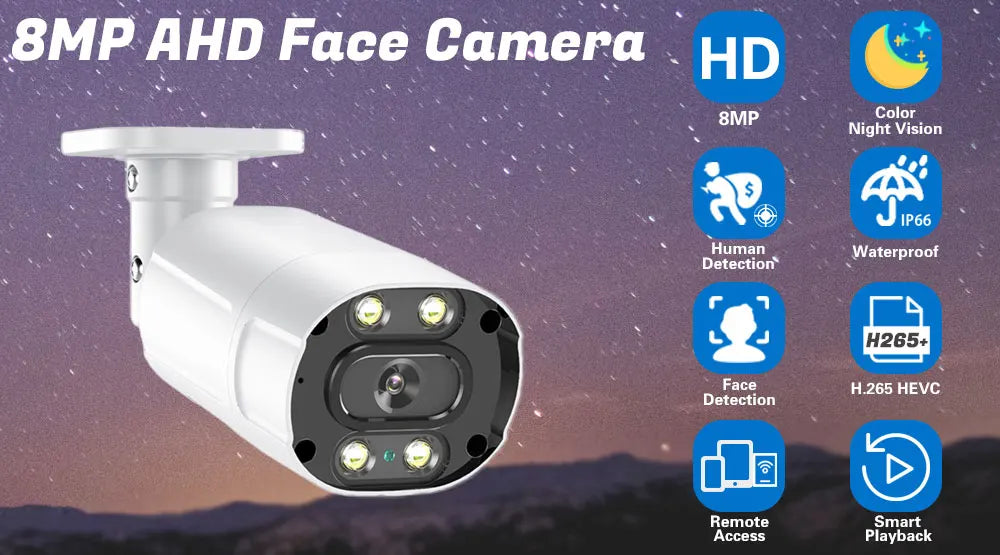 AHD Camera HD 4K 8MP Surveillance Camera CCTV Bullet Outdoor Home Video Surveillance Camera Face Detection Color Night Vision