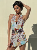 kliou Aesthetic Sexy Dresses Women Colorful Printed Midnight Clubwear Halter Low Neck Backless Ruffle Bodycon Hot Party Vestidos