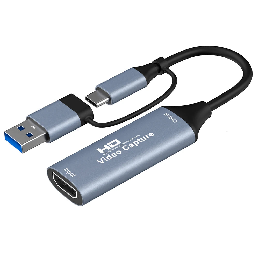 1080P Capture Card 4K HDMI-compatible to USB-A/USB-C USB2.0 Capture Video Audio Recording for OBS Studio PotPlayer QT Player