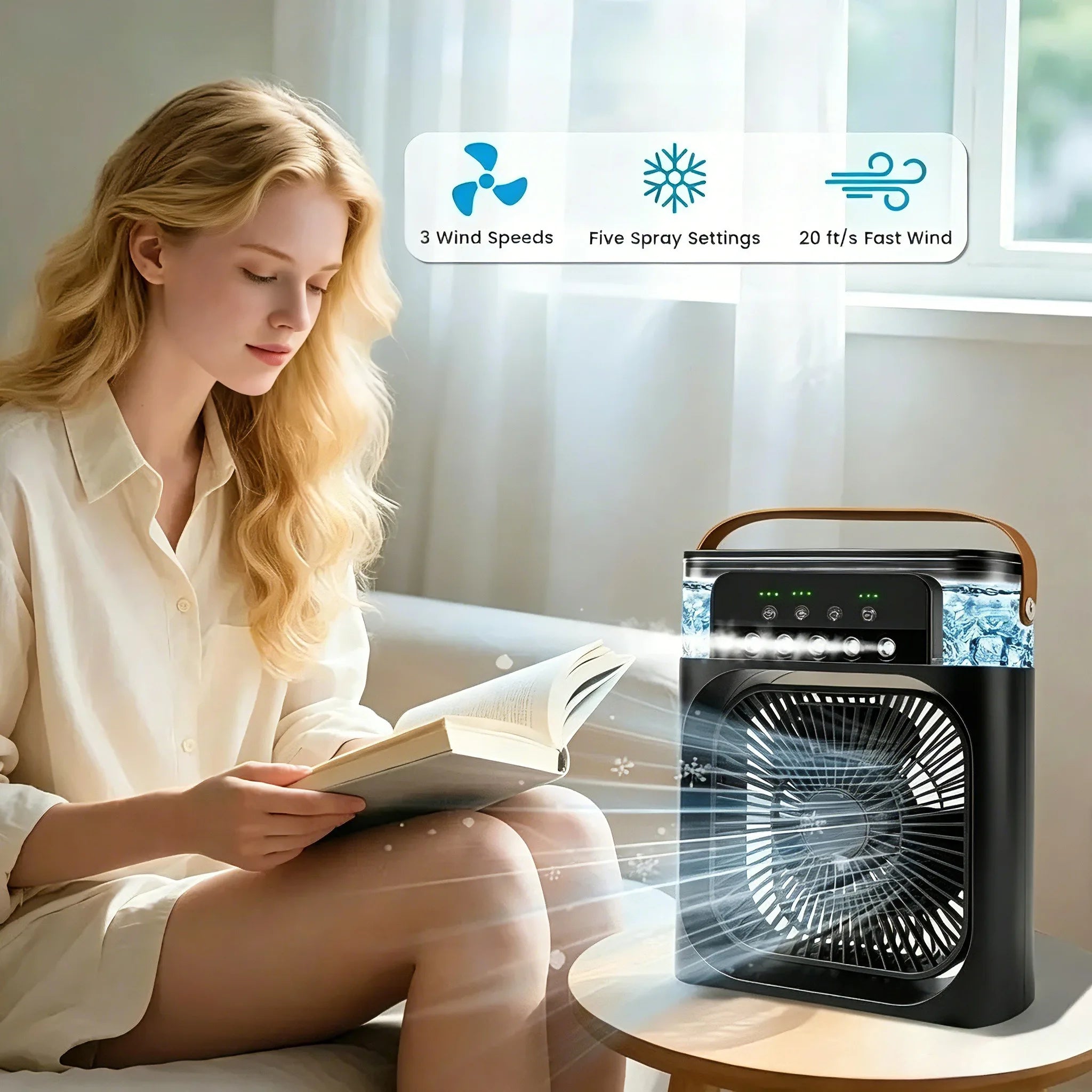 3 in 1 Fan Air Conditioner Household Mini Air Cooler LED Night Light Portable Humidifier Air Adjustment Fan Office Home Fan