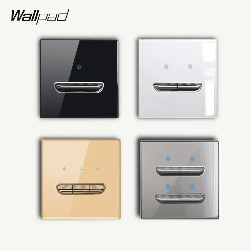 Wall Light Switch 1 2 3 4 Gang Tempered Glass Panel Blue LED Night Light White Black Gray Gold Pass Through Low Price