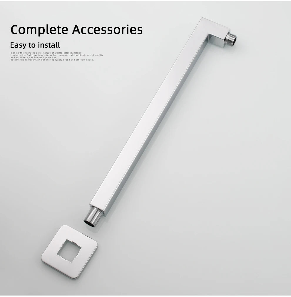 Ciencia 304 Stainless Steel Square Shower Arm G1/2 Bathroom Shower Arm Wall Mounted for Fixed Rain Shower Head