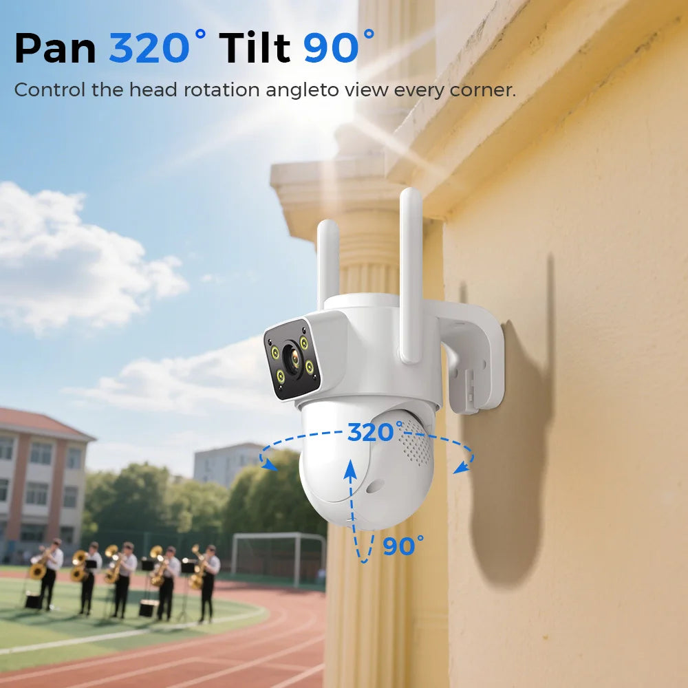 4K 8MP HD Wifi PTZ Camera Outdoor 4MP Dual Lens Dual Screen AI Auto Tracking IP Camera CCTV Audio Video Surveillance P2P iCSee