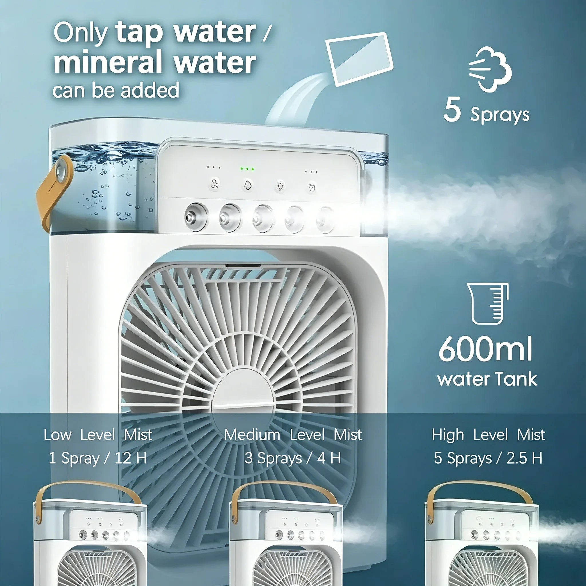 3 in 1 Fan Air Conditioner Household Mini Air Cooler LED Night Light Portable Humidifier Air Adjustment Fan Office Home Fan